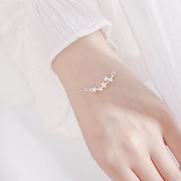 Link Bracelets Chain Fashion Apricot Leaf Bracelet Women's Simple Silver Colour Adjustable Girls JewelryLink