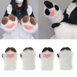 Fingerless Gloves Unisex Cosplay Gloves Cartoon Sheep Hoof Shape Plush Gloves Halloween Mittens Furry Cuffs Gloves for Carnivals Party 231128