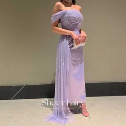 Party Dresses Sheer Fairy Elegant Off Shoulder Lilac Dubai Evening Party Dresses for 2023 Arabic Women Wedding Dresses Long Formal Gowns SF091 W0428