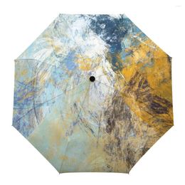 Umbrellas Yellow White Watercolour Vintage Creative Umbrella Rain Women Automatic Three Folding Windproof Parasol Parapluie