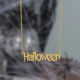 Charms Qitian Halloween Name Necklace Gold Stainless Steel Gothic Personalized Custom Wold Chain Gift for Women 231128