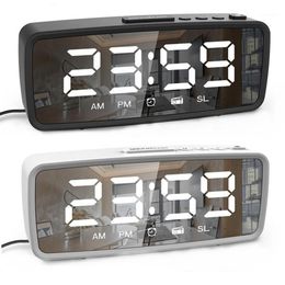 Other Clocks & Accessories FM Radio LED Digital Alarm Clock Snooze 3 Brightness Settings 12 24 Hour USB Make Up Mirror Electronic 340P