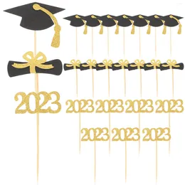 Cake Tools 24Pcs Graduation Paper Cupcake Toppers Decorative Adorn 2023 Black Decors For Party