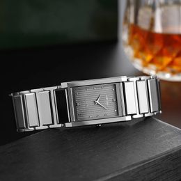 Watch Bands Industrial Design Tungsten steel Square Business Man Swiss Movement Water Resistance Rectangle Fashion 231129