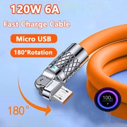 120W 6A Elbow Micro USB 180 °Rotate Liquid Silicone Cable For iphone Samsung S3 S5 S6 Phone Cable Power Bank Usb Cord For Playing Game