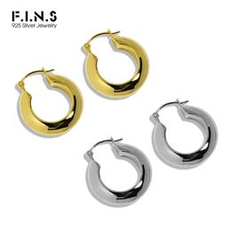 Dangle Chandelier F.I.N.S INS 100% S925 Sterling Silver Earrings Geometric Round Glossy Plain Thick Circle Hoops for Women Prevent Allergy 230428