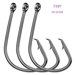 6 Sizes 1#-5 0# 7381 Sport Circle Single Hook High Carbon Steel Barbed Hooks Asian Carp Fishing Gear 200 Pieces Lot274b