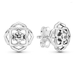 Stud Earrings Authentic 925 Sterling Silver Rose Petals Fashion For Women Gift DIY Jewelry