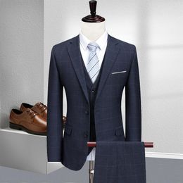 Men's Suits High Quality (Blazer Vest Trousers) Men's British Style Senior Simple Business Elegant Fashion Casual Wedding Suit 3 Pieces