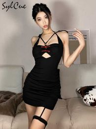 Party Dresses Black Personality Sexy Charm Tight Pleated Supple Street Hot Girl Cool Hollow Design Sense Women's Suspender Dress 230322