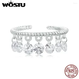 Cluster Rings WOSTU 925 Sterling Silver Shiny Zircon Tassel Opening Ring For Women Bling Crystal Charm Wedding Party Jewellery Accessories