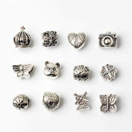 12PCS Mixed Style Wholesale Metal Loose Beads Charms For Pandora DIY Jewelry European Bracelets Bangles Women Girls Best Gifts hipl26