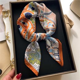 Scarves Luxury Silk Hair Square Scarf Women Satin Neck Tie Hand Wrist Foulard Summer Print Shawl Wraps Head Kerchief Hijab Bandana New J230428