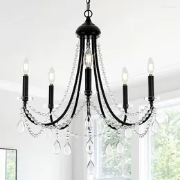 Chandeliers Senyshilon Black Crystal For Dining Room Light Fixtures Over Table Farmhouse 5 Lights Rustic Candle