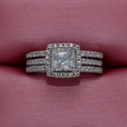Luxury Female White Diamond Wedding Ring Set Fashion 925 Silver Filled Jewellery Promise Engagement Rings For Women255O