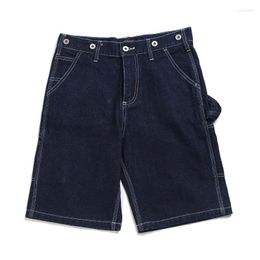 Men's Shorts Vintage Denim For Men Straight Mid-waist Railroad Striped Overalls Summer Casual Menswear