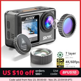 Sports Action Video Cameras 2" IPS Dual Screen Action Camera 5K 30FPS 4K 60FPS 48MP EIS Video With Optional Philtre Lens 1080P Webcam Vlog WiFi Sports Cam 231128