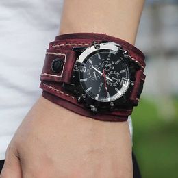 Natürliches Rindsleder-Armbanduhr für Herren und Damen, Retro-Punk-Stil, Schmuck, echtes Leder, Quarz, Paar-Geschenk