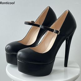 Dress Shoes Ronticool Fashion Women Platform Pumps Sexy Stiletto Heels Round Toe Elegant Black Red Party US Plus Size 5-15