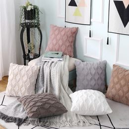 CushionDecorative Pillow 1Pcs Modern Geometric Pattern Cushion Cover Solid Color Soft Plush Sofa Throw Bedroom Bedside Pillowcase Home Decor 231128