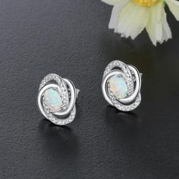 Sterling Silver ed Knot Stud Earrings For Women Cubic Zirconia White Opal Stone Wedding Gifts284d