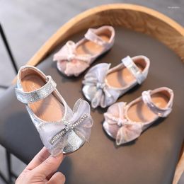 Flat Shoes 2023 Spring Girls Lace Butterfly Knot Princess Crystal Party Mary Janes Kids Flats Children Leather Dance Shoe