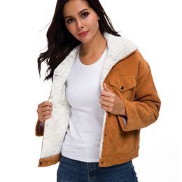Womens Jackets Winter womens Corduroy lamb cashmere thickened coat Long Sleeve single breasted Fleece Jacket Women 231129