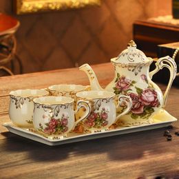 Tools Coffeeware Porcelain Coffee Pot Cups Tray Set European Ceramic Teapot Mug Set Drinkware Afternoon Tea Party Hotel Coffee Pot Cup