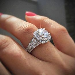 Rulalei Brand Luxury Jewellery 925 Sterling Silver Round Cut White Topaz CZ Diamond Gemstones Party Women Wedding Engagement Band Ri295S