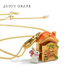 Chokers Juiry Grape Mushroom House Pendant Necklace White Rabbit Charm Sweater Chain Keychain 18K Gold Plated Birthday Christmas Gift 231129