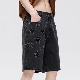 Men's Jeans 2023 Summer Men's Star Embroidery Printed Denim Shorts Fashion Straight Tube Loose Wide Leg And Knee Capris