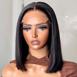 Synthetic Wigs 2024 Line Front Lace Wig Wave Head Short Hair Wig Women's Straight Hair Bob Small Lace Headpiece Wigs