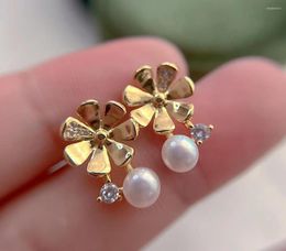 Stud Earrings Natural Freshwater Pearl With Flora Design Jewelry Women Handmade DIY Gifts