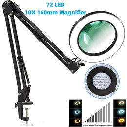 Magnifying Glasses 72LED 10X Illuminated Magnifier USB 3 Colours LED Magnifying Glass for Soldering Iron Repair/Table Lamp/Skincare Beauty Tool 231128