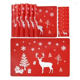 Table Mats Christmas Placemat Washable Place Mat Set Of 6 & Cup Elk Tree Snowflake Printed
