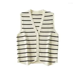 Women's Tanks 2023 Women Fashion Single Breasted Striped Tank Top Sexy Sleeveless Ladies Summer Crop