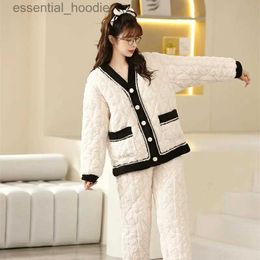 Women's Sleep Lounge Winter Pajamas Autumn Two Piece Set Sleepwear Women's Cotton Warm Clothes for Women Sets Home Suit New Underwear Night Dress L231129