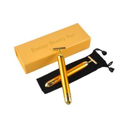 Energy Beauty Bar 24K Gold Massager Pulse Firming Facial Roller Derma Skincare Wrinkle Treatment Face Massagers with Box9030723