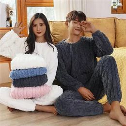 Women's Sleepwear Pyjamas Coral Sets Autumn Long Pyjamas Winter Soild Sleeve Women Homewear Warm Flannel Casual Thick Velvet