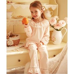 Pajamas Spring Autumn Kid Sleepwear.Girl's Cotton Pink Long Sleeve Pajama Sets.Toddler Baby Ruffle Pyjamas Set Cute Children's Clothing 231124
