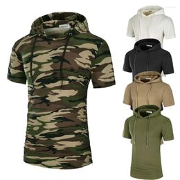 Men's T Shirts E-BAIHUI Mens Camouflage Hoodies T-shirt Short Sleeve Oversize Tees Men Hip-hop Sweatshirt Brand Drwastring Hooded Shirt