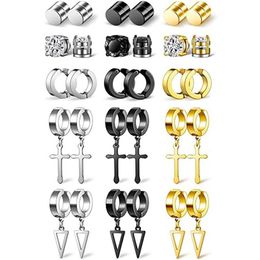 Stud 15 Pairs Magnetic Fake Earrings Stainless Steel Cross Dangle Hoop Non-piercing Unisex Clip On Earring2520