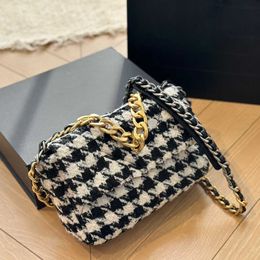 vintage designer 19 bags women Houndstooth plaid Woollen cloth Underarm Bag Trend Fashion armpit purse Zipper Lock Buckle Cowhide Handbag 231115