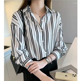 Women's Blouses Vertical Striped Shirt Women 2023 Spring Fall Korean Version Loose Design Niche Lazy Light Cooked French Long Sleeved