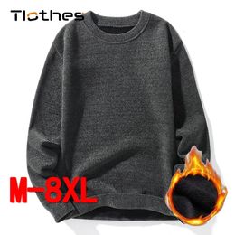 Men's Sweaters Solid Colour Knitted Men Clothes Fleece Warm Pullover Male Loose Sweater Brand Mens Winter Casual Knit 7XL 8XL 231128