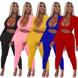 Women's Two Piece Pants Women Solid Set Workout Fitness Casual Long Sleeve Hollow Out Sweatshirt Legging Suit Outfit Matching