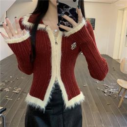 Women's Knits Design Contrast Colour Woollen Knitted Cardigan Autumn/Winter Slim Short Niche Sweater Double Zipper Top Fashion