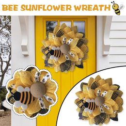 Decorative Flowers Simulation Leaf Bee SunflowerWreath Artificial Garland Hanging Pendants Wedding Decorations For Reception Outside