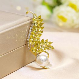 Brooches AINAMEISI Wheat Ear Brooch Ladies Elegant Golden Crystal Pearl Rhinestone Fashion Wedding Party Gift