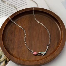 Pendant Necklaces Vintage Tulips Flower Necklace For Women Luxury Chain Clavicle Anniversary Gift Jewelry Collar Femme Pendants